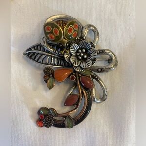 Chico’s Stemmed Flower and Ladybug Earth Tone Brooch